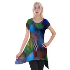 Multicolored Patterned Spheres 3d Short Sleeve Side Drop Tunic by Sapixe