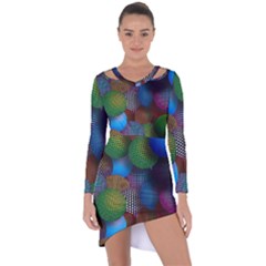 Multicolored Patterned Spheres 3d Asymmetric Cut-out Shift Dress by Sapixe