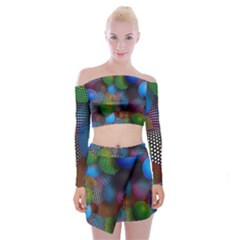 Multicolored Patterned Spheres 3d Off Shoulder Top With Mini Skirt Set by Sapixe