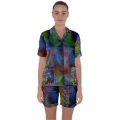 Multicolored Patterned Spheres 3d Satin Short Sleeve Pyjamas Set by Sapixe