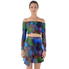 Multicolored Patterned Spheres 3d Off Shoulder Top With Skirt Set by Sapixe