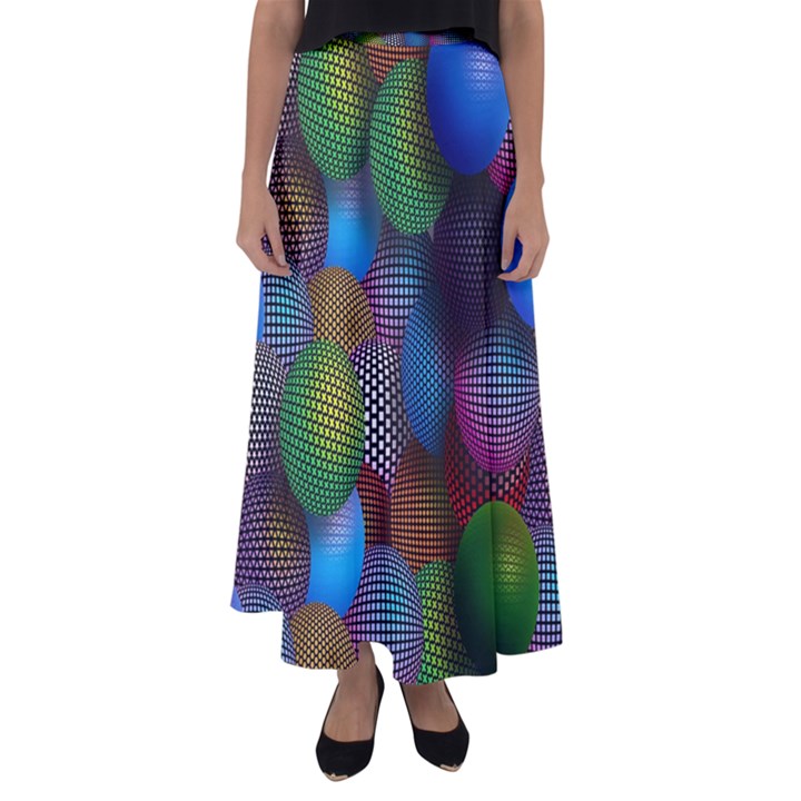 Multicolored Patterned Spheres 3d Flared Maxi Skirt