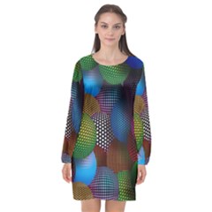 Multicolored Patterned Spheres 3d Long Sleeve Chiffon Shift Dress  by Sapixe