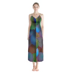 Multicolored Patterned Spheres 3d Button Up Chiffon Maxi Dress by Sapixe