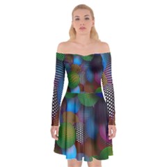 Multicolored Patterned Spheres 3d Off Shoulder Skater Dress by Sapixe