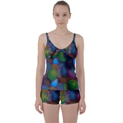 Multicolored Patterned Spheres 3d Tie Front Two Piece Tankini by Sapixe