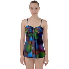 Multicolored Patterned Spheres 3d Babydoll Tankini Set by Sapixe