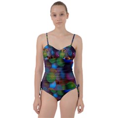 Multicolored Patterned Spheres 3d Sweetheart Tankini Set by Sapixe