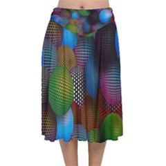 Multicolored Patterned Spheres 3d Velvet Flared Midi Skirt by Sapixe