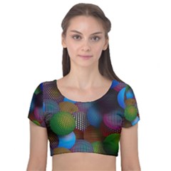 Multicolored Patterned Spheres 3d Velvet Short Sleeve Crop Top  by Sapixe