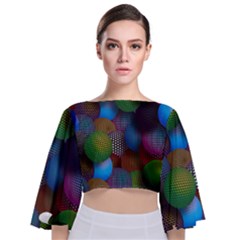 Multicolored Patterned Spheres 3d Tie Back Butterfly Sleeve Chiffon Top by Sapixe