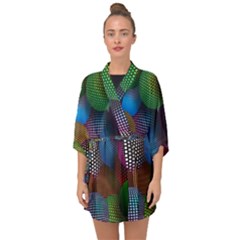 Multicolored Patterned Spheres 3d Half Sleeve Chiffon Kimono by Sapixe