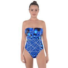 Network Connection Structure Knot Tie Back One Piece Swimsuit by Sapixe