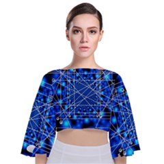 Network Connection Structure Knot Tie Back Butterfly Sleeve Chiffon Top by Sapixe