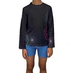 Neon Flowers And Swirls Abstract Kids  Long Sleeve Swimwear by Sapixe