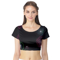 Neon Flowers And Swirls Abstract Short Sleeve Crop Top by Sapixe