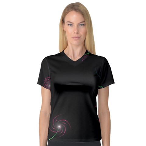 Neon Flowers And Swirls Abstract V-neck Sport Mesh Tee by Sapixe