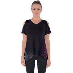 Neon Flowers And Swirls Abstract Cut Out Side Drop Tee by Sapixe