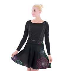 Neon Flowers And Swirls Abstract Suspender Skater Skirt by Sapixe