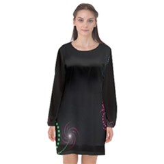 Neon Flowers And Swirls Abstract Long Sleeve Chiffon Shift Dress  by Sapixe