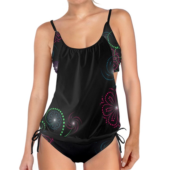 Neon Flowers And Swirls Abstract Tankini Set