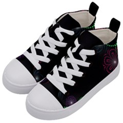 Neon Flowers And Swirls Abstract Kid s Mid-top Canvas Sneakers by Sapixe