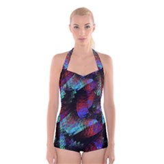 Native Blanket Abstract Digital Art Boyleg Halter Swimsuit  by Sapixe