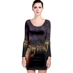 New Year’s Evein Sydney Australia Opera House Celebration Fireworks Long Sleeve Bodycon Dress by Sapixe