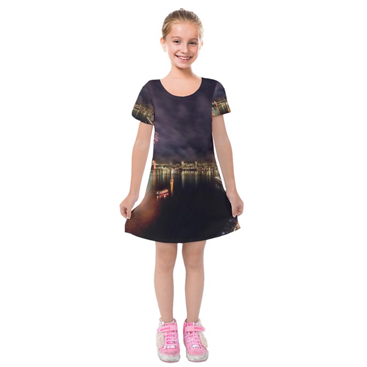 New Year’s Evein Sydney Australia Opera House Celebration Fireworks Kids  Short Sleeve Velvet Dress