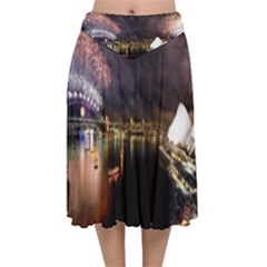 New Year’s Evein Sydney Australia Opera House Celebration Fireworks Velvet Flared Midi Skirt by Sapixe