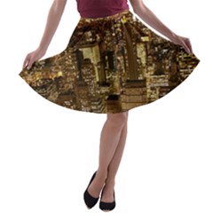 New York City At Night Future City Night A-line Skater Skirt by Sapixe