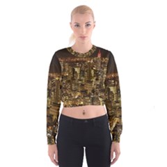 New York City At Night Future City Night Cropped Sweatshirt by Sapixe