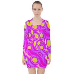 Noise Texture Graphics Generated V-neck Bodycon Long Sleeve Dress by Sapixe