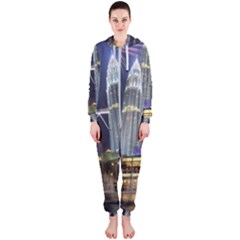 New Years Eve Petronas Towers Kuala Lumpur Malaysia Hooded Jumpsuit (ladies)  by Sapixe