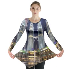 New Years Eve Petronas Towers Kuala Lumpur Malaysia Long Sleeve Tunic  by Sapixe