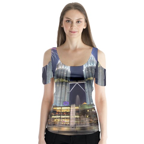 New Years Eve Petronas Towers Kuala Lumpur Malaysia Butterfly Sleeve Cutout Tee  by Sapixe