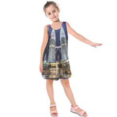 New Years Eve Petronas Towers Kuala Lumpur Malaysia Kids  Sleeveless Dress by Sapixe