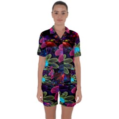 Nice 3d Flower Satin Short Sleeve Pyjamas Set by Sapixe