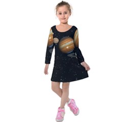 Outer Space Planets Solar System Kids  Long Sleeve Velvet Dress by Sapixe