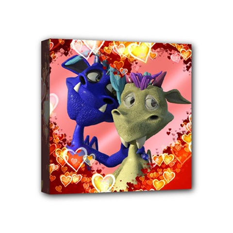 Ove Hearts Cute Valentine Dragon Mini Canvas 4  X 4  by Sapixe