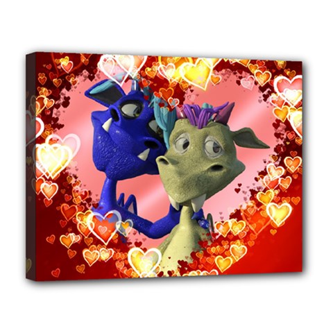 Ove Hearts Cute Valentine Dragon Canvas 14  X 11  by Sapixe