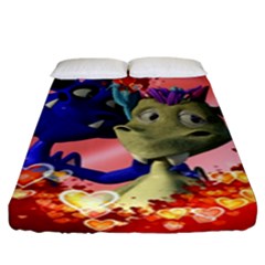 Ove Hearts Cute Valentine Dragon Fitted Sheet (king Size)