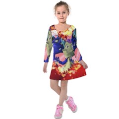 Ove Hearts Cute Valentine Dragon Kids  Long Sleeve Velvet Dress by Sapixe