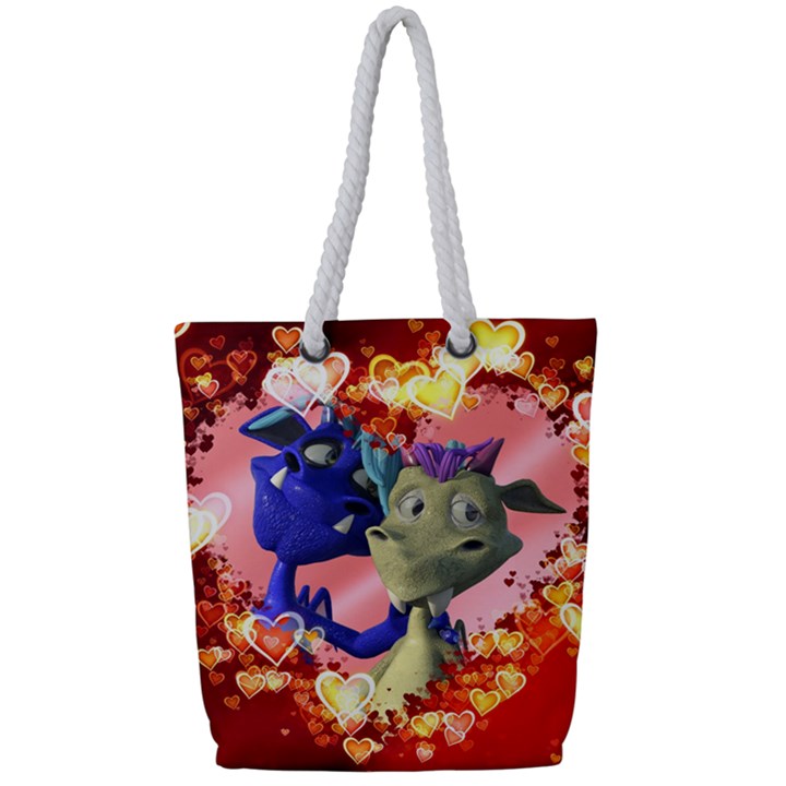 Ove Hearts Cute Valentine Dragon Full Print Rope Handle Tote (Small)