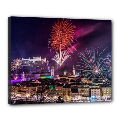 New Year New Year’s Eve In Salzburg Austria Holiday Celebration Fireworks Canvas 20  X 16  by Sapixe