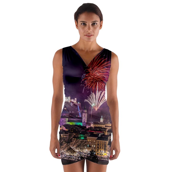 New Year New Year’s Eve In Salzburg Austria Holiday Celebration Fireworks Wrap Front Bodycon Dress