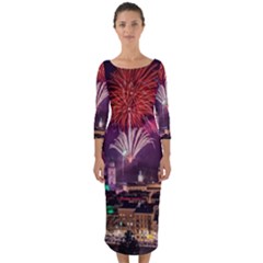 New Year New Year’s Eve In Salzburg Austria Holiday Celebration Fireworks Quarter Sleeve Midi Bodycon Dress by Sapixe