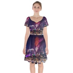 New Year New Year’s Eve In Salzburg Austria Holiday Celebration Fireworks Short Sleeve Bardot Dress by Sapixe