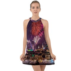 New Year New Year’s Eve In Salzburg Austria Holiday Celebration Fireworks Halter Tie Back Chiffon Dress by Sapixe