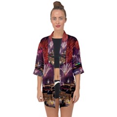 New Year New Year’s Eve In Salzburg Austria Holiday Celebration Fireworks Open Front Chiffon Kimono by Sapixe